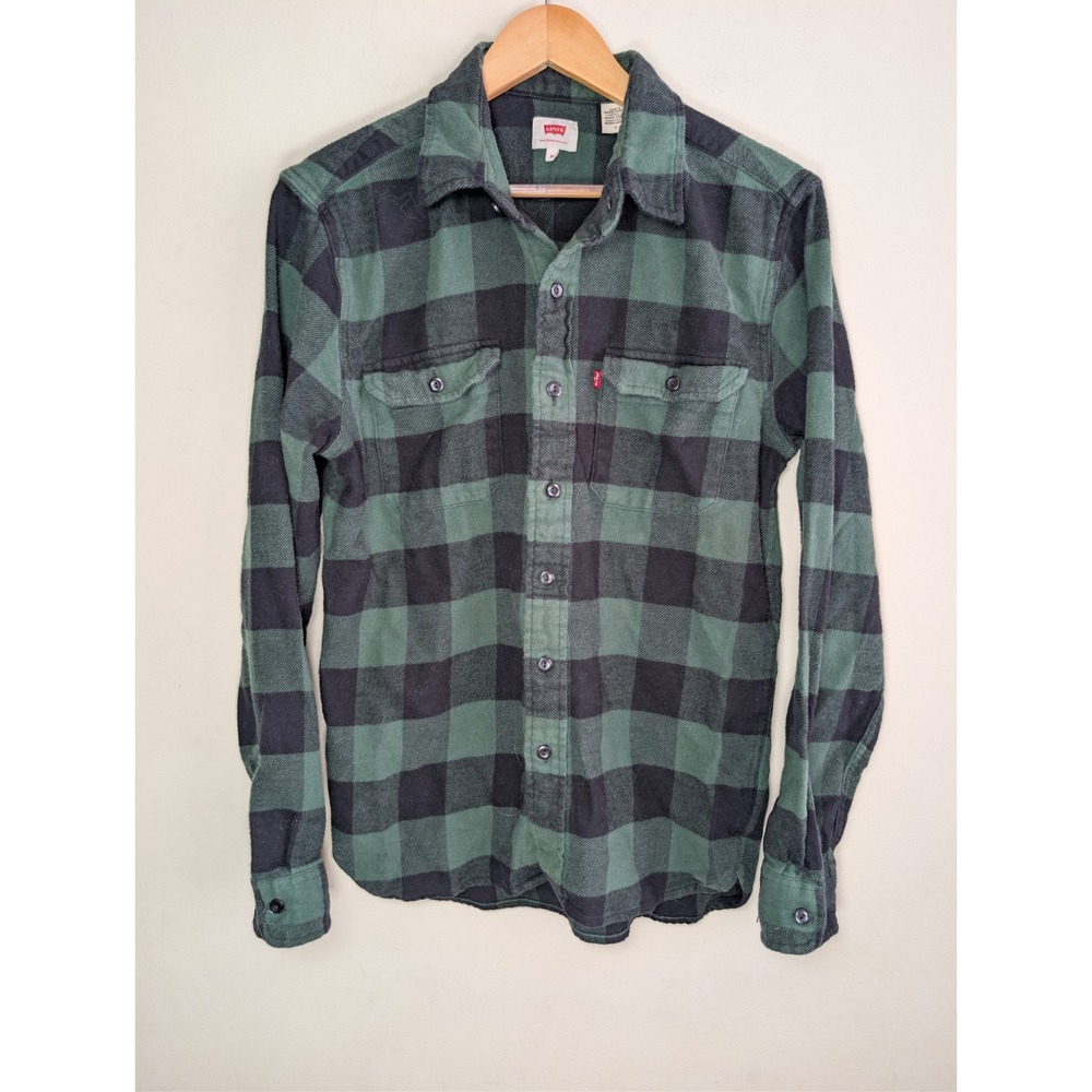 Levi's Men's Plaid Flannel Shirt Green Black Long Sleeve Button Up M Workwear